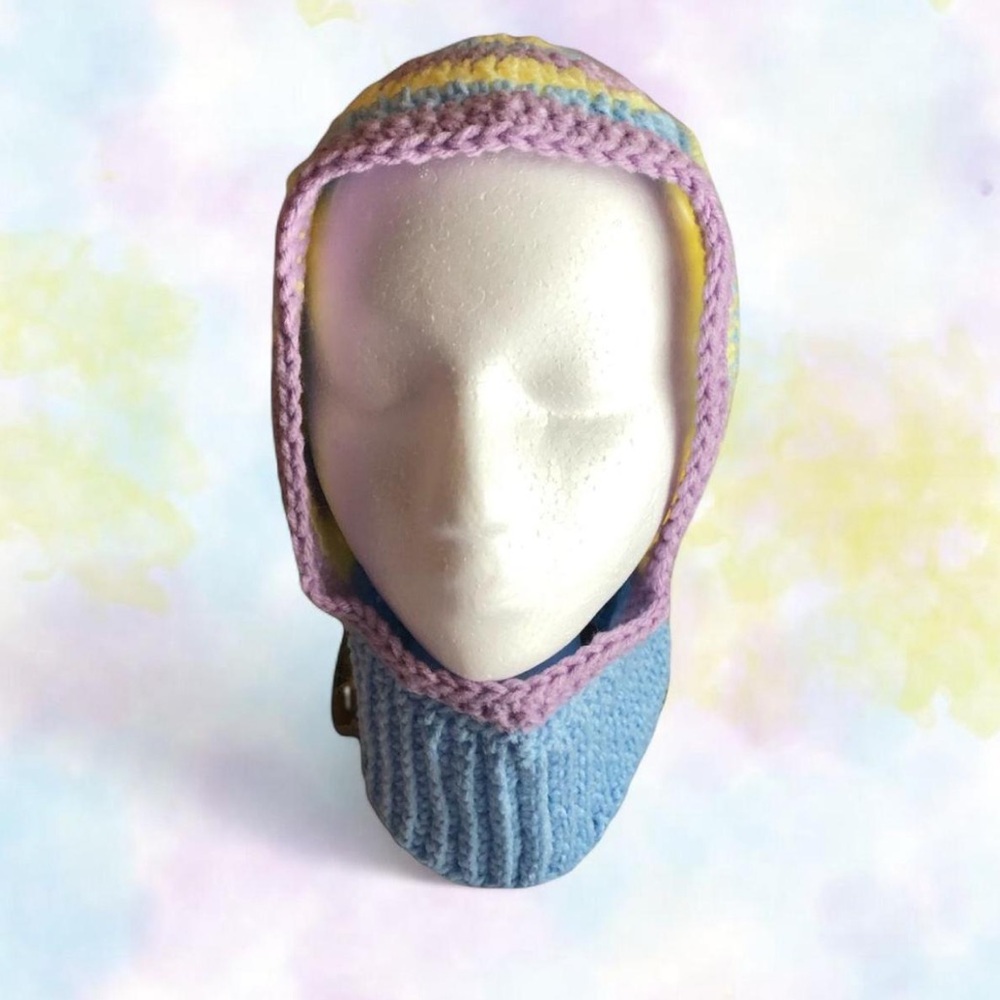 crochet light blue, lavender purple, and yellow granny square balaclava HANDMADE - Picture 4 of 7